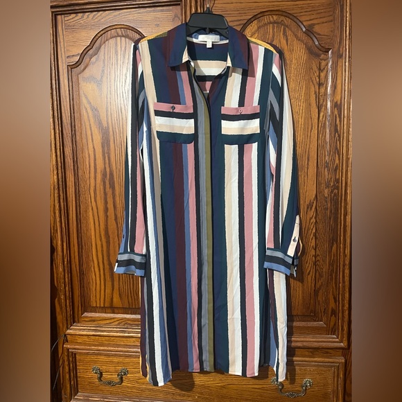 Etcetera Long Sleeve Striped Dress - Navy, Pink, Cream - Picture 1 of 4
